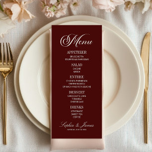 Menú Boda moderna elegante de burgundy oscuro