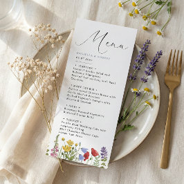Menú Boda moderna elegante de flores silvestres de prim