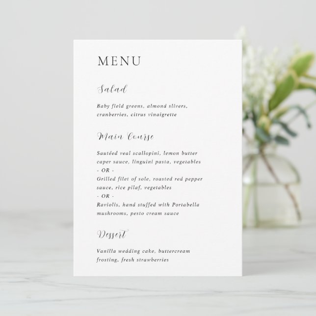 Menú Boda moderna elegante en negro y blanco (Anverso de pie)
