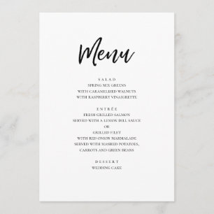 Menú Boda moderna en blanco y negro. Minimalista simple