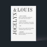 Menú Boda moderna en negro y blanco<br><div class="desc">Un diseño moderno y minimalista con tipografía editorial en negrita y una maquetación limpia y refinada. Perfecto para parejas que se sienten atraídas por la elegancia contemporánea y el diseño simple.</div>