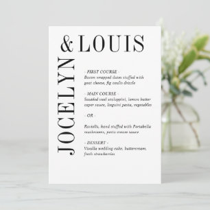 Menú Boda moderna en negro y blanco
