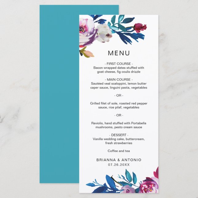 Menú Boda moderna floral elegante rosa (Anverso / Reverso)