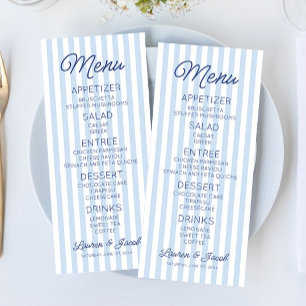 Menú Boda Moderna Minimalista con Rayas Azules