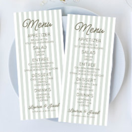 Menú Boda Moderna Minimalista con Rayas Verdes
