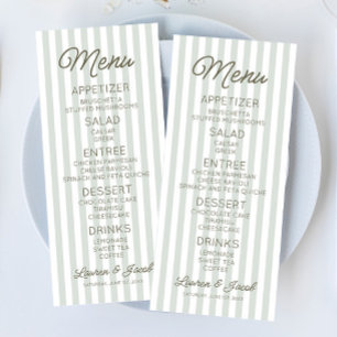 Menú Boda Moderna Minimalista con Rayas Verdes