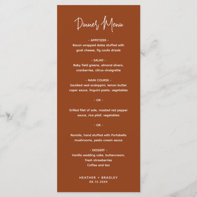 Menú Boda moderna minimalista de cobre (Anverso)