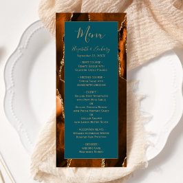 Menú Boda Moderna Naranja Quemada Ágata Verde Teal