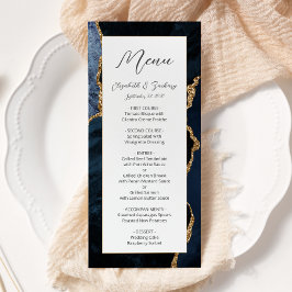 Menú Boda Moderna Navy Azul Ágata Dorada