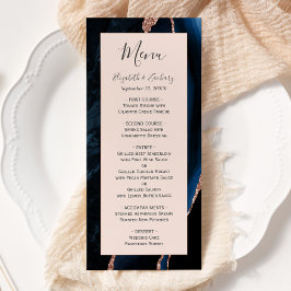 Menú Boda moderna Navy Blue Rose Gold Agate Blush