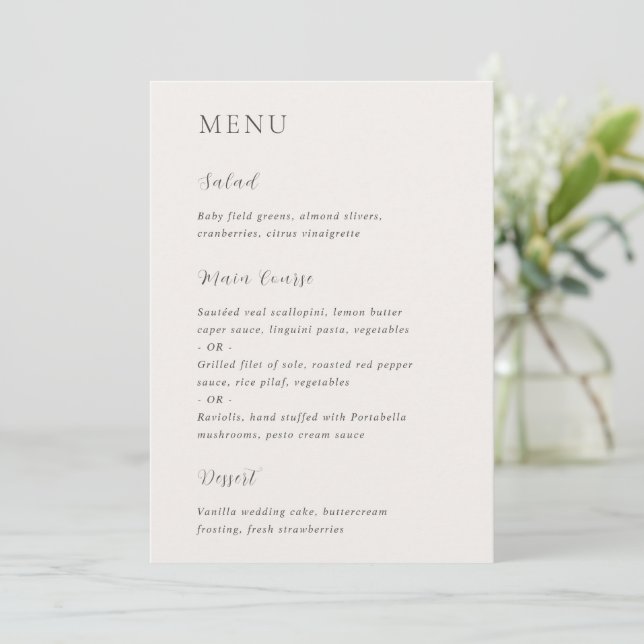 Menú Boda moderna neutral elegante (Anverso de pie)