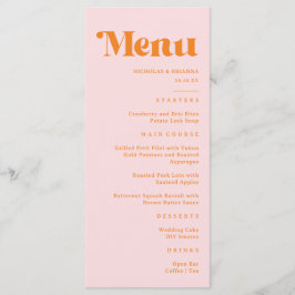 Menú Boda moderna retro rosa y naranja