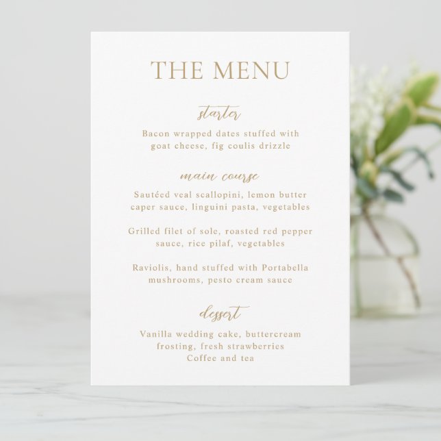 Menú Boda Moderna Simple de Oro (Anverso de pie)