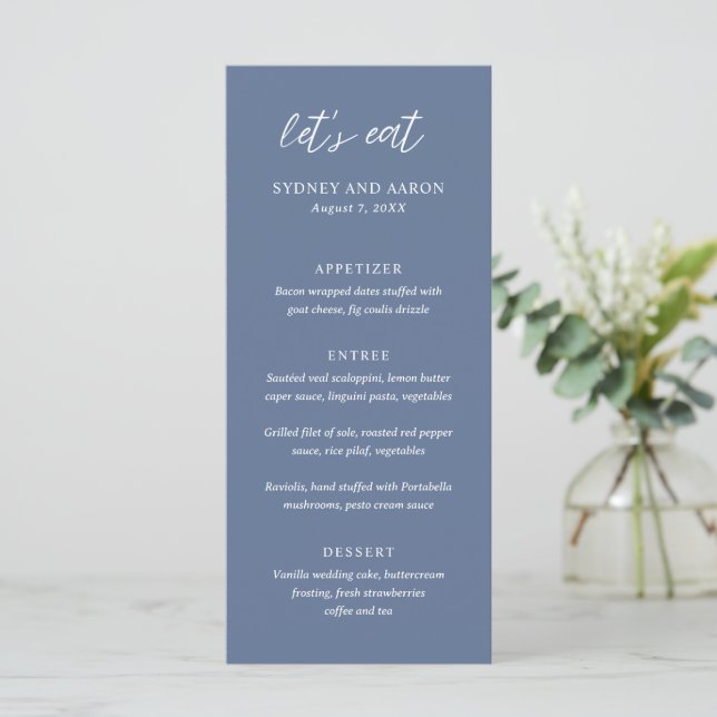 Menú Boda moderna Sydney Dusty Blue (Anverso de pie)