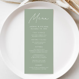 Menú Boda Moderna Verde Sage con Letra Moderna