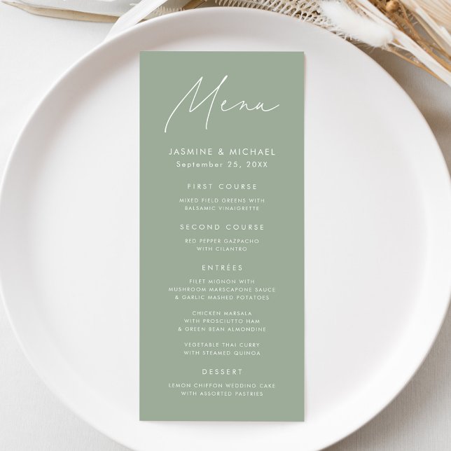 Menú Boda Moderna Verde Sage con Letra Moderna (Subido por el creador)