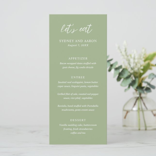 Menú Boda moderna verde Sydney Sage (Anverso de pie)