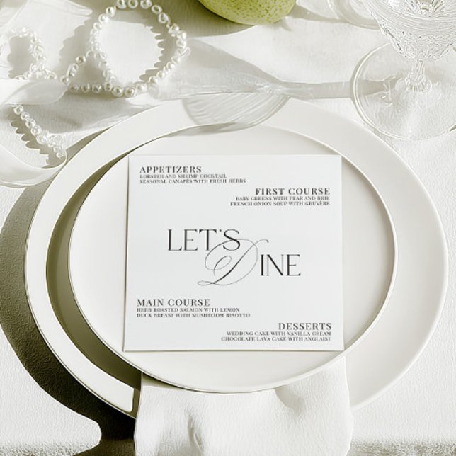Menú Boda moderna y elegante cena de negro y blanco (Modern Elegant Black & White Wedding Dinner Menu)