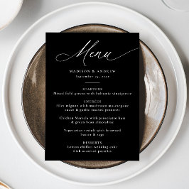Menú Boda moderna y elegante de caligrafía en blanco y 