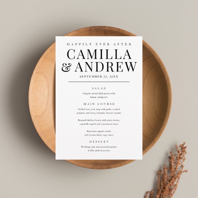 Menú Boda Moderna y Elegante en Blanco y Negro (Subido por el creador)
