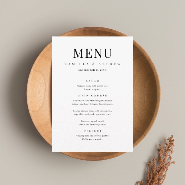 Menú Boda Moderna y Elegante en Blanco y Negro (Subido por el creador)