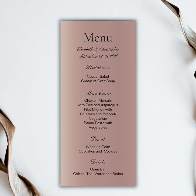 Menú Boda moderna y trendy de rosa dorado (Rose Gold Pink Trendy Modern Wedding Menu)