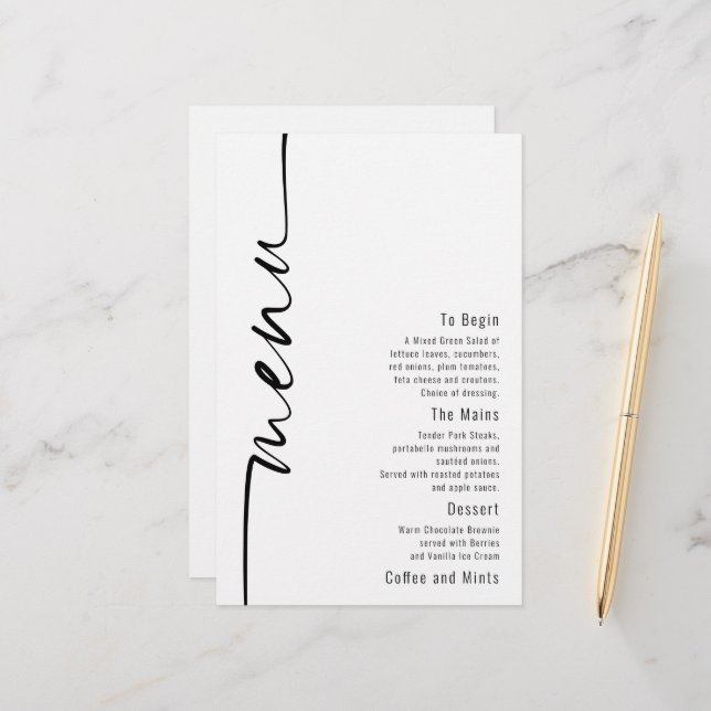 Menú Boda moderno caligrafía presupuestaria (Anverso/Reverso In Situ)