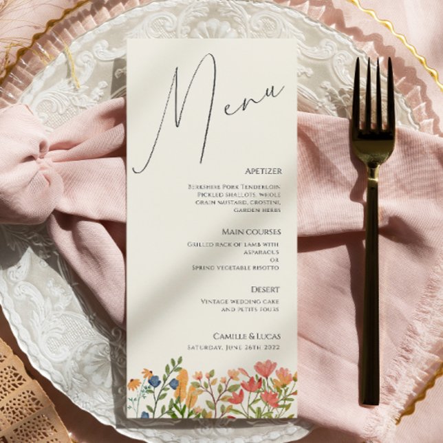 Menú Boda moderno con guión de flor silvestre (Subido por el creador)