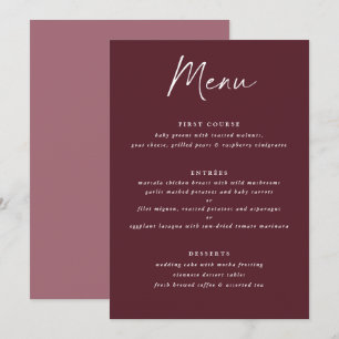 Menú Boda moderno de escritura a mano Merlot Burgundy