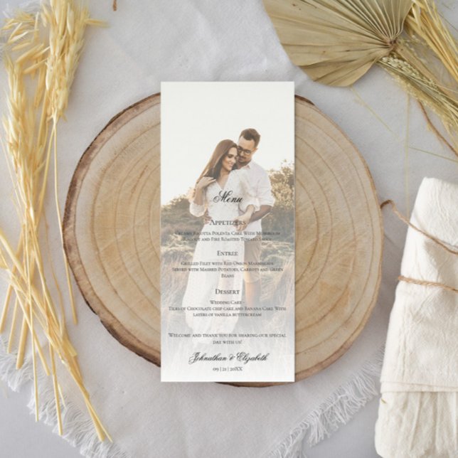 Menú Boda moderno de fotografía y superposición (Modern Photo and Overlay Wedding Menu)