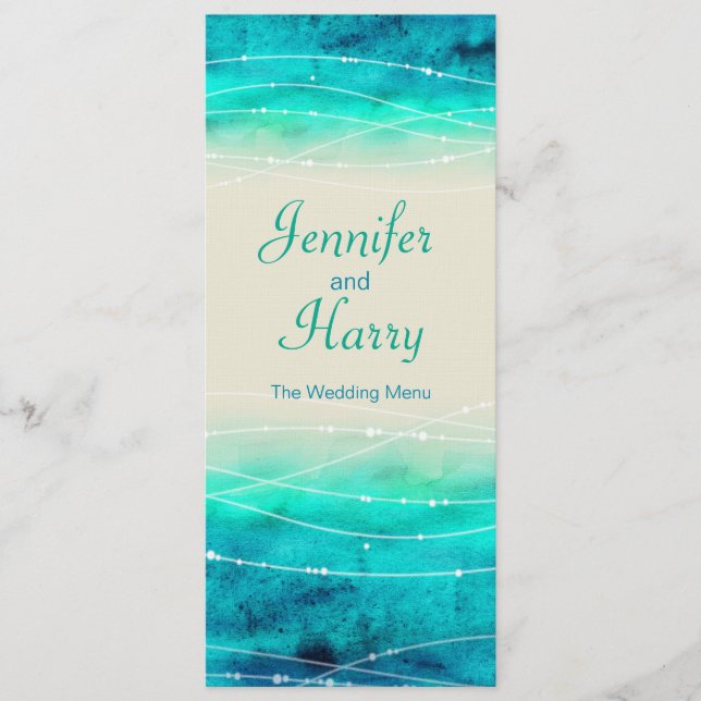 Menú boda moderno de mares relucientes (Anverso)