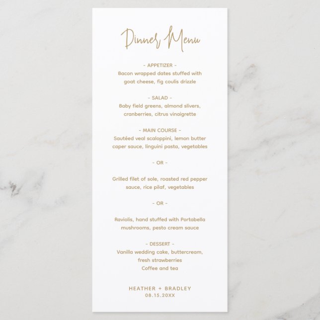 Menú Boda moderno de oro minimalista (Anverso)
