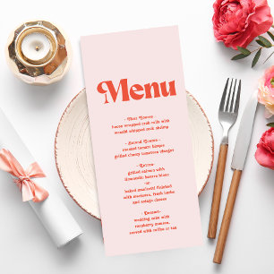 Menú Boda Moderno De Tipografía Rosa Y Naranja
