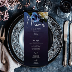 Menú Boda moderno floral de lavanda azul oscuro Moody