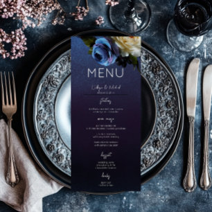 Menú Boda moderno floral de lavanda azul oscuro Moody