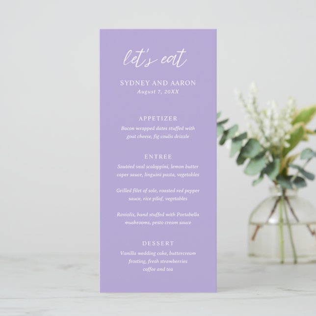 Menú Boda moderno Lavender de Sydney (Anverso de pie)