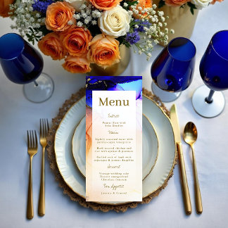 Menú Boda moderno Sapphire Azul y Naranja