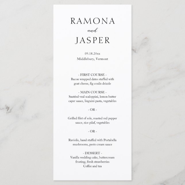 Menú Boda moderno simple negro y blanco negrita (Anverso)