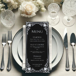 Menú Boda Monocromo Ornate Vintage Black Elegant