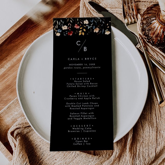 Menú Boda Monograma Caprichosa Boho Flor Silvestre (Subido por el creador)