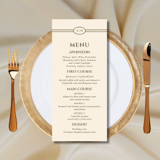 Menú Boda Monograma Crema Moderno Taupe