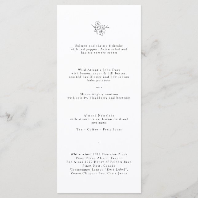 Menú Boda Monograma de cerezo minimalista (Reverso)