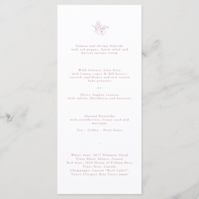 Menú Boda monograma de cerezo rosa minimalista (Reverso)