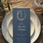 Menú boda monograma de la marina oro clásica con motivo<br><div class="desc">**Este diseño es parte de una suite y colección única; El color del texto y del papel es personalizable y no es Relieve metalizado real** - Esquema de color clásico: azul marino, blanco y oro para un aspecto refinado. - Embelleces florales y botánicos: ambiente romántico en el jardín. - Monograma...</div>
