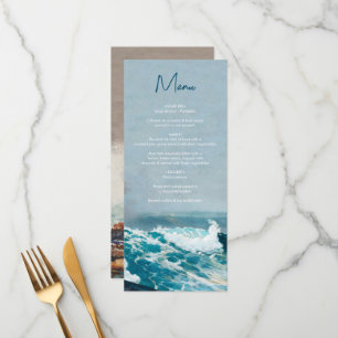 Menú Boda Monograma de las olas oceánicas de la playa d