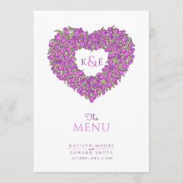 Menú boda monograma de tulipanes morados de la flo