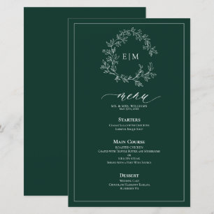 Menú Boda Monograma del Escudo de Leafy Verde Esme