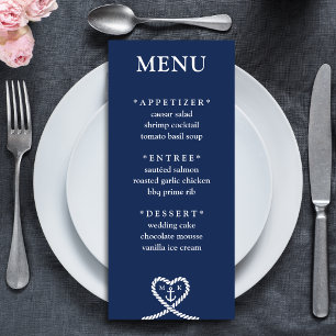 Menú Boda Monograma Nautical Blue Heart