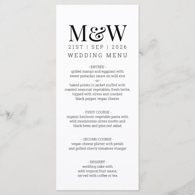 Menú Boda Monograma Negro Blanco (Anverso)