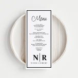 Menú Boda Monograma Recepción O Cena De Participación<br><div class="desc">Presentamos nuestros menús de la cena o la recepción en monograma de Boda blanco y negro, el epítome de la elegancia atemporal y la sofisticación personalizada para su ocasión especial. Elaborados con meticulosa atención a los detalles, estos menús le dan un toque de refinamiento a cualquier recepción de boda, cena...</div>